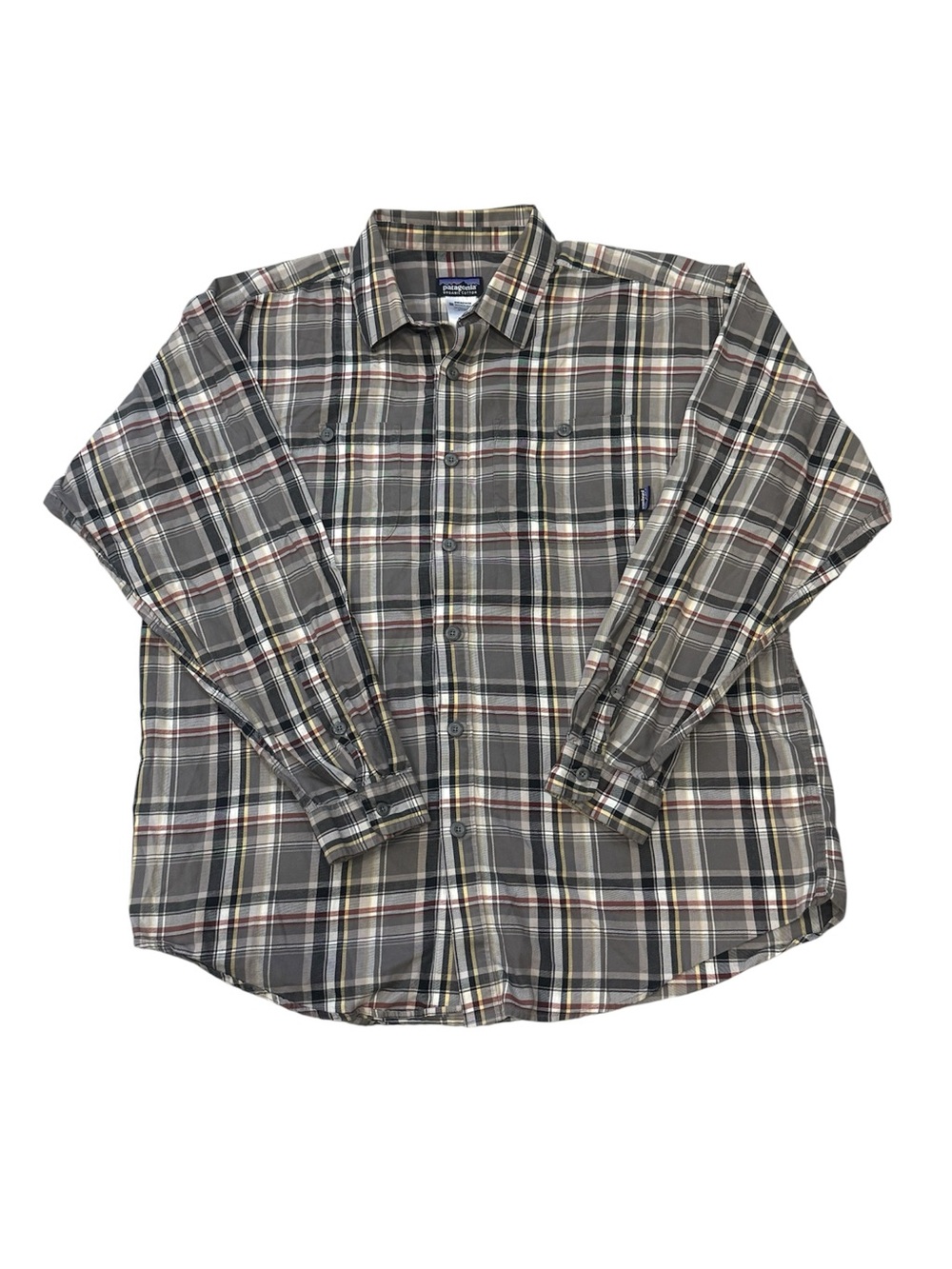 Patagonia Men’s Large Organic Cotton Plaid Long Sleeve Button-Up Shirt Gray